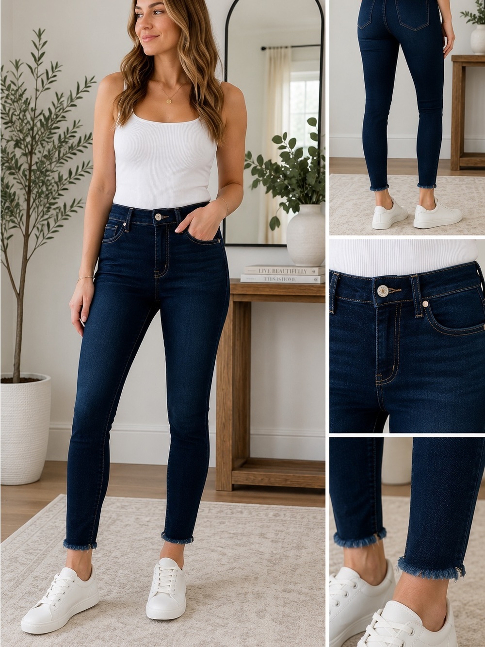 KanCan High Rise Dark Wash Skinny Jeans Raw Hem Size 3/25